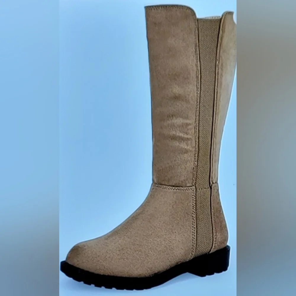 NIB FAUX SUEDE CHELSEA BOOTS CHUNKY LOW HEEL BACK ZIP RIDING BOOTS GIRLS…